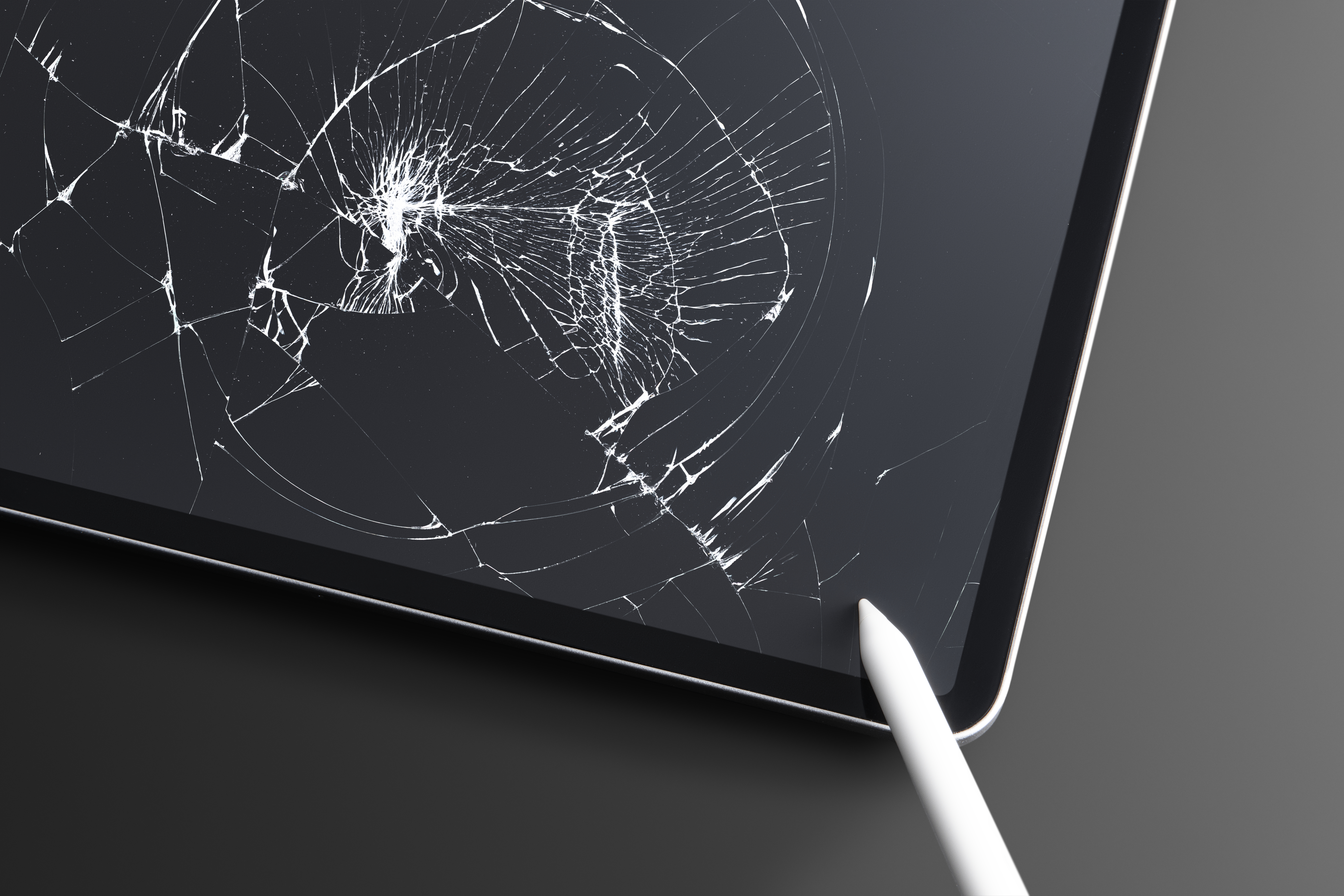 Broken tablet with cracked screen broken glass